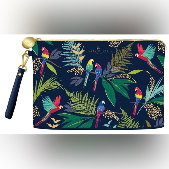 Sara Miller Clutch Cosmetic Pouch Tropical Parrot - Picture 1 of 6